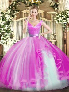 Cheap Tulle Sleeveless Floor Length Quinceanera Gowns and Beading and Ruffles