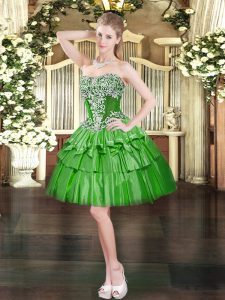 Cheap Green Sleeveless Beading and Ruffled Layers Mini Length Dress for Prom