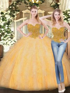 Fashion Floor Length Ball Gowns Sleeveless Gold Sweet 16 Dress Zipper