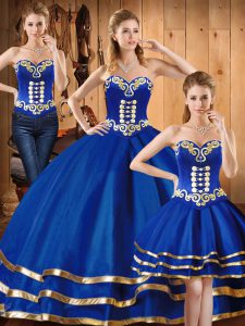 Sweetheart Sleeveless Satin and Tulle 15th Birthday Dress Embroidery Lace Up