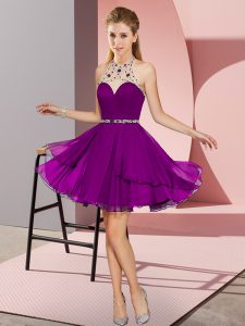 Mini Length Empire Sleeveless Dark Purple Dress for Prom Zipper