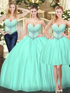 Elegant Sleeveless Lace Up 15 Quinceanera Dress Apple Green Tulle
