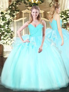 Elegant Ball Gowns Sweet 16 Dresses Light Blue Spaghetti Straps Organza Sleeveless Floor Length Zipper