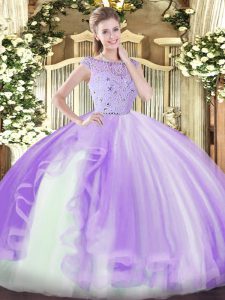 Eye-catching Beading and Ruffles Quinceanera Gowns Lavender Zipper Sleeveless Floor Length