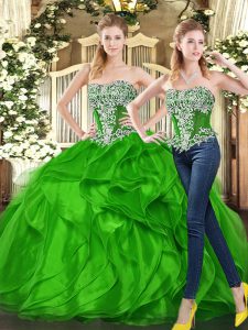 Unique Sleeveless Lace Up Floor Length Beading and Ruffles 15th Birthday Dress