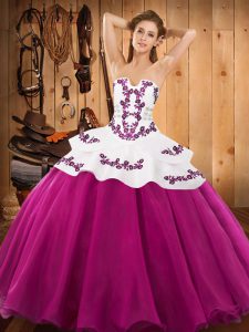 Designer Ball Gowns Quinceanera Dresses Fuchsia Strapless Satin and Organza Sleeveless Floor Length Lace Up