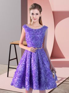 Charming Knee Length Lavender Homecoming Dress Scoop Sleeveless Lace Up