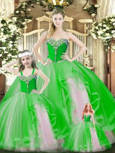 Smart Green Sweet 16 Dress Military Ball and Sweet 16 and Quinceanera with Beading and Ruffles Sweetheart Sleeveless Lace Up
