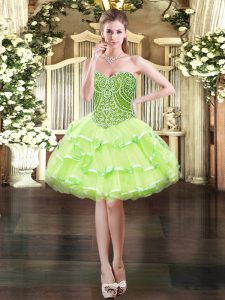 Yellow Green Ball Gowns Beading Prom Dresses Lace Up Organza Sleeveless Mini Length