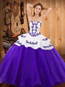 Purple Lace Up Quinceanera Dress Embroidery Sleeveless Floor Length