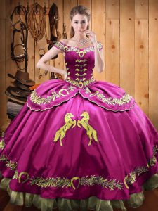 Fuchsia Lace Up Sweet 16 Dresses Beading and Embroidery Sleeveless Floor Length