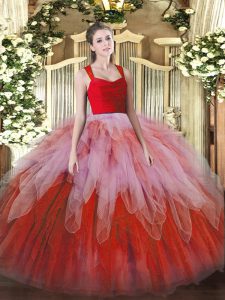 Multi-color Ball Gowns Organza Straps Sleeveless Lace and Ruffles Floor Length Zipper Sweet 16 Quinceanera Dress