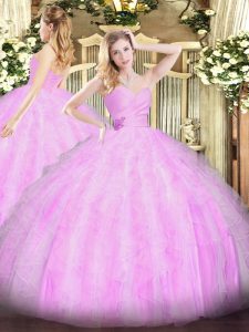 Lilac Sleeveless Beading and Ruffles Floor Length Quinceanera Dresses