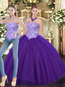 Extravagant Purple Tulle Lace Up Ball Gown Prom Dress Sleeveless Floor Length Beading