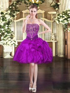 Adorable Purple Ball Gowns Beading and Ruffles Homecoming Dress Lace Up Organza Sleeveless Mini Length