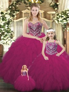 Fabulous Sleeveless Lace Up Floor Length Beading and Ruffles Quinceanera Dress
