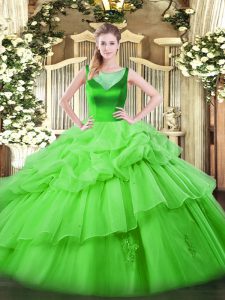 Scoop Sleeveless Organza Quinceanera Gowns Beading and Pick Ups Side Zipper
