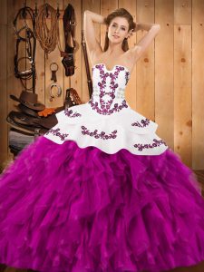 Fashion Sleeveless Lace Up Floor Length Embroidery and Ruffles Sweet 16 Dresses