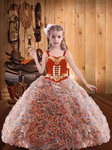 Organza Straps Sleeveless Lace Up Embroidery and Ruffles Pageant Dress Toddler in Multi-color
