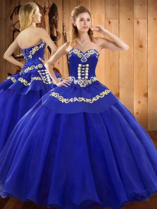 Beauteous Blue Sweetheart Neckline Embroidery 15 Quinceanera Dress Sleeveless Lace Up