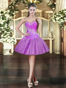 Lavender Ball Gowns Beading and Ruffles Prom Gown Lace Up Organza Sleeveless Mini Length
