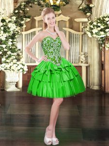 Sleeveless Mini Length Beading and Ruffled Layers Lace Up Prom Evening Gown with Green