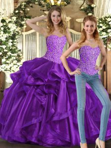 Smart Sweetheart Sleeveless Tulle Quinceanera Dress Beading and Ruffles Lace Up