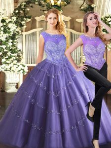 Dazzling Lavender Sweet 16 Dress Military Ball and Sweet 16 and Quinceanera with Beading Scoop Sleeveless Zipper