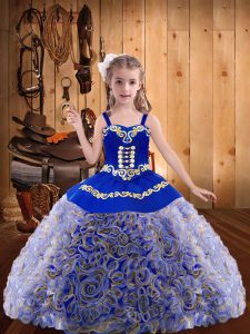 Amazing Straps Sleeveless Lace Up Winning Pageant Gowns Multi-color Fabric With Rolling Flowers