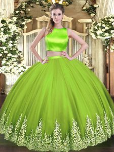 Floor Length Criss Cross Sweet 16 Quinceanera Dress Yellow Green for Military Ball and Sweet 16 and Quinceanera with Appliques
