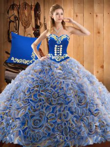 High Class Sleeveless Sweep Train Lace Up With Train Embroidery Sweet 16 Quinceanera Dress