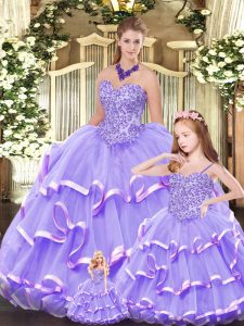 Graceful Floor Length Lavender 15th Birthday Dress Sweetheart Sleeveless Lace Up