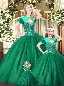 Custom Design Green Sweetheart Lace Up Beading Quinceanera Gown Sleeveless