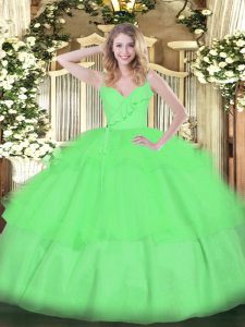 Beautiful Ball Gowns Organza Spaghetti Straps Sleeveless Ruffled Layers Floor Length Zipper Ball Gown Prom Dress