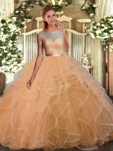 Sleeveless Lace and Ruffles Backless Quinceanera Gown