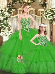 Fitting Floor Length Green 15th Birthday Dress Sweetheart Sleeveless Lace Up