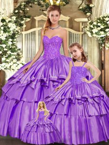 Noble Sweetheart Sleeveless Organza Vestidos de Quinceanera Beading and Ruffled Layers Lace Up