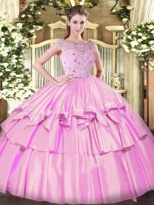 Fantastic Lilac Bateau Zipper Beading and Ruffled Layers Quinceanera Gowns Sleeveless