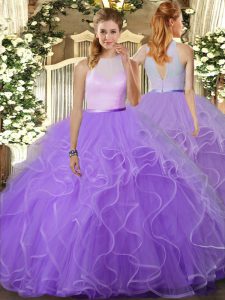 Spectacular Lavender High-neck Backless Ruffles Ball Gown Prom Dress Sleeveless
