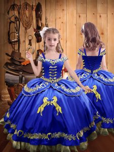 Off The Shoulder Sleeveless Satin Little Girls Pageant Dress Wholesale Beading and Embroidery Lace Up