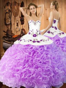Lilac Ball Gowns Halter Top Sleeveless Fabric With Rolling Flowers Floor Length Lace Up Embroidery Quinceanera Dresses