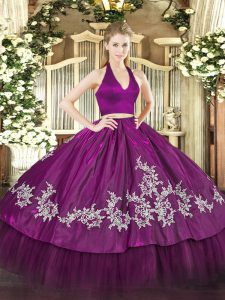 Fuchsia Sleeveless Taffeta Zipper Quince Ball Gowns for Military Ball and Sweet 16 and Quinceanera
