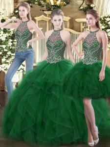Superior Sleeveless Lace Up Floor Length Beading and Ruffles 15 Quinceanera Dress