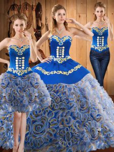 Great With Train Three Pieces Sleeveless Multi-color Sweet 16 Quinceanera Dress Sweep Train Lace Up