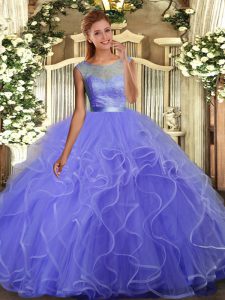 Sleeveless Floor Length Ruffles Backless Quinceanera Gown with Lavender