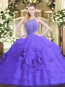 Noble Halter Top Sleeveless Zipper Sweet 16 Quinceanera Dress Purple Tulle