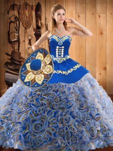 Affordable Multi-color Sweetheart Lace Up Embroidery Quince Ball Gowns Sweep Train Sleeveless