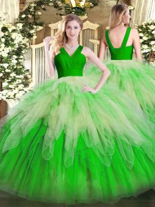 Best Multi-color Ball Gowns Ruffles Sweet 16 Dresses Zipper Organza Sleeveless Floor Length