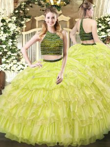 Extravagant Floor Length Ball Gowns Sleeveless Yellow Green Ball Gown Prom Dress Zipper