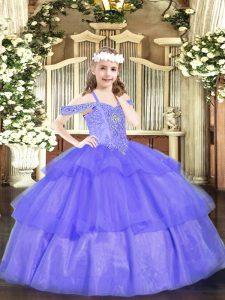 Classical Lavender Off The Shoulder Neckline Beading and Ruffled Layers Little Girl Pageant Gowns Sleeveless Lace Up